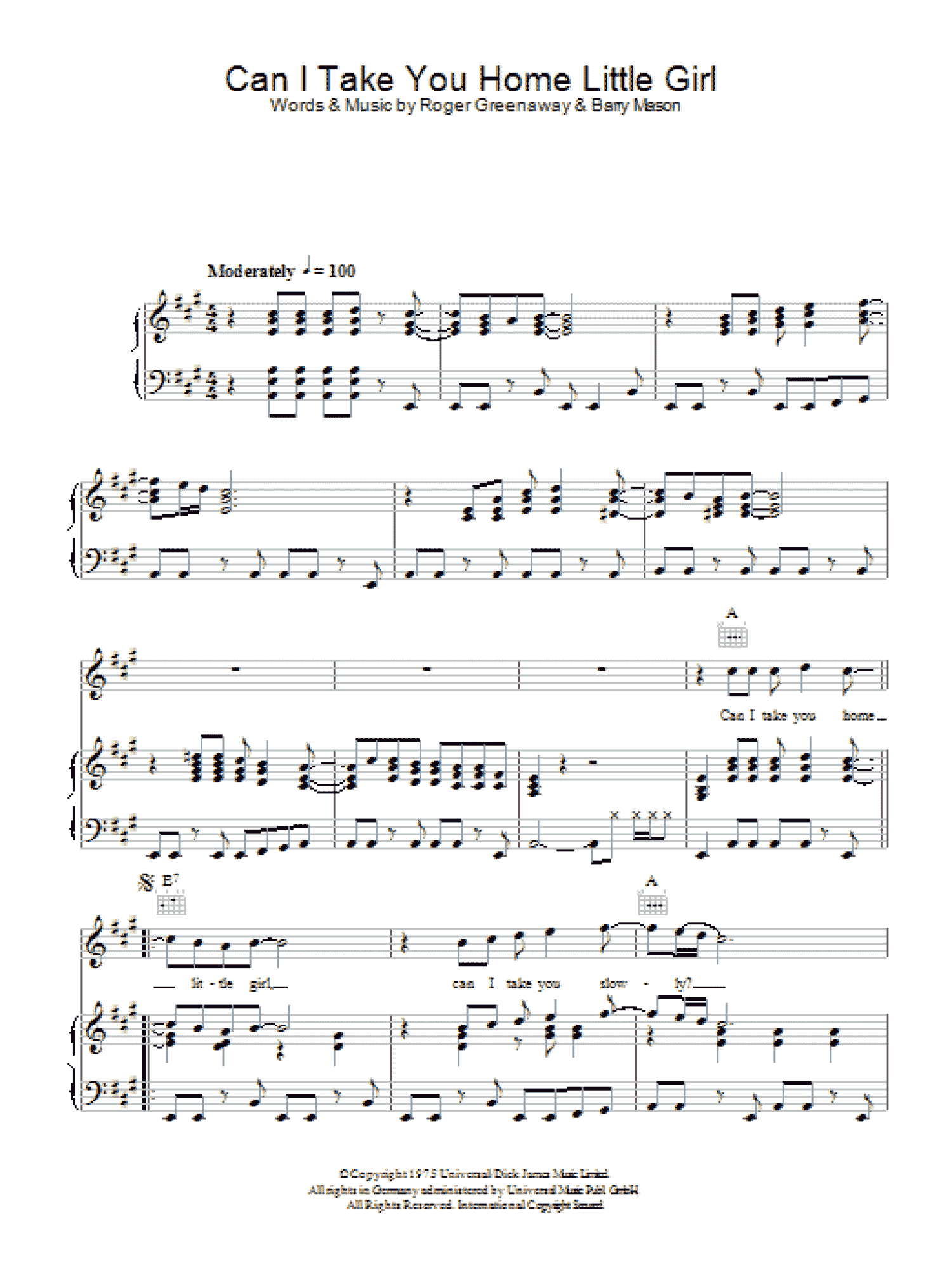 Can I Take You Home Little Girl (Piano, Vocal & Guitar Chords)