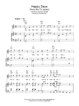 page one of Happy Days (Piano, Vocal & Guitar Chords)