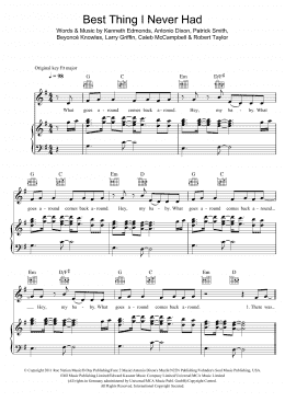 page one of Best Thing I Never Had (Piano, Vocal & Guitar Chords)