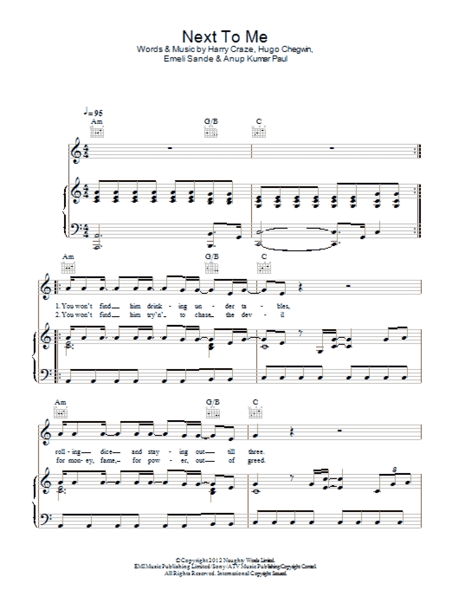 Next To Me (Piano, Vocal & Guitar Chords (Right-Hand Melody))