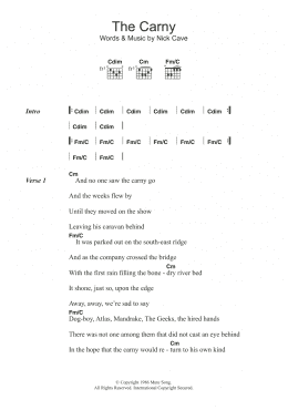 page one of The Carny (Guitar Chords/Lyrics)