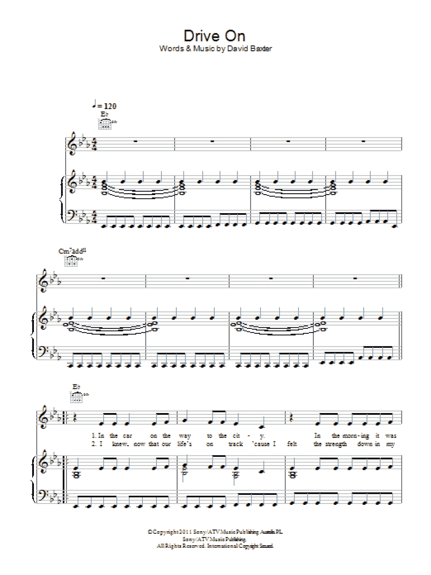 Drive On (Piano, Vocal & Guitar Chords)
