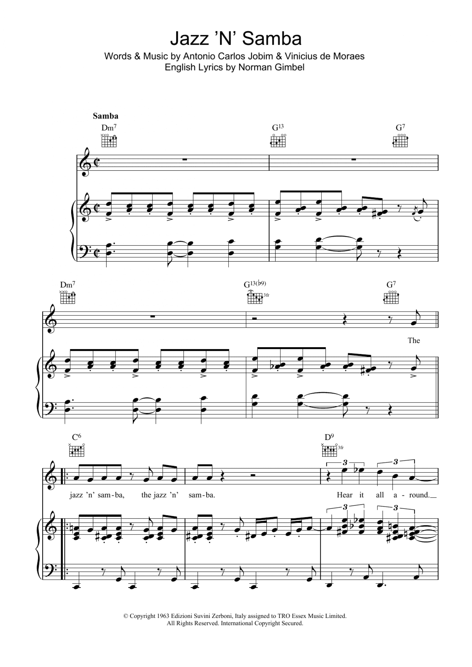 Jazz 'N' Samba (So Danco Samba) (Piano, Vocal & Guitar Chords)