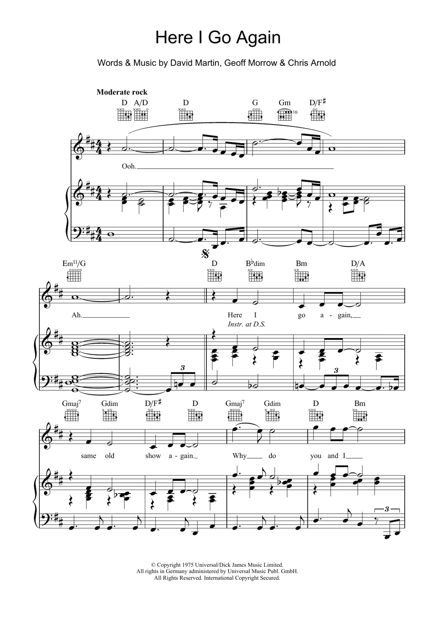 Here I Go Again (from Guys And Dolls) (Piano, Vocal & Guitar Chords)