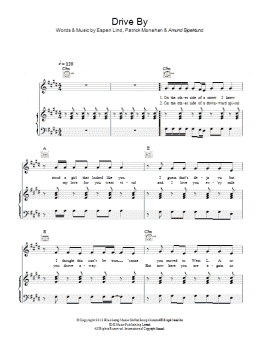 page one of Drive By (Piano, Vocal & Guitar Chords)
