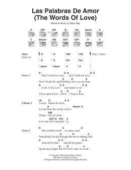 page one of Las Palabras De Amor (The Words Of Love) (Guitar Chords/Lyrics)