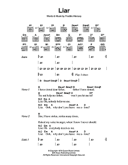 page one of Liar (Guitar Chords/Lyrics)