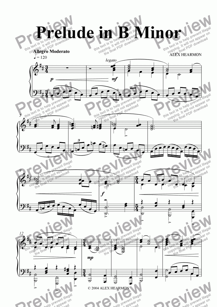page one of Prelude in B Minor
