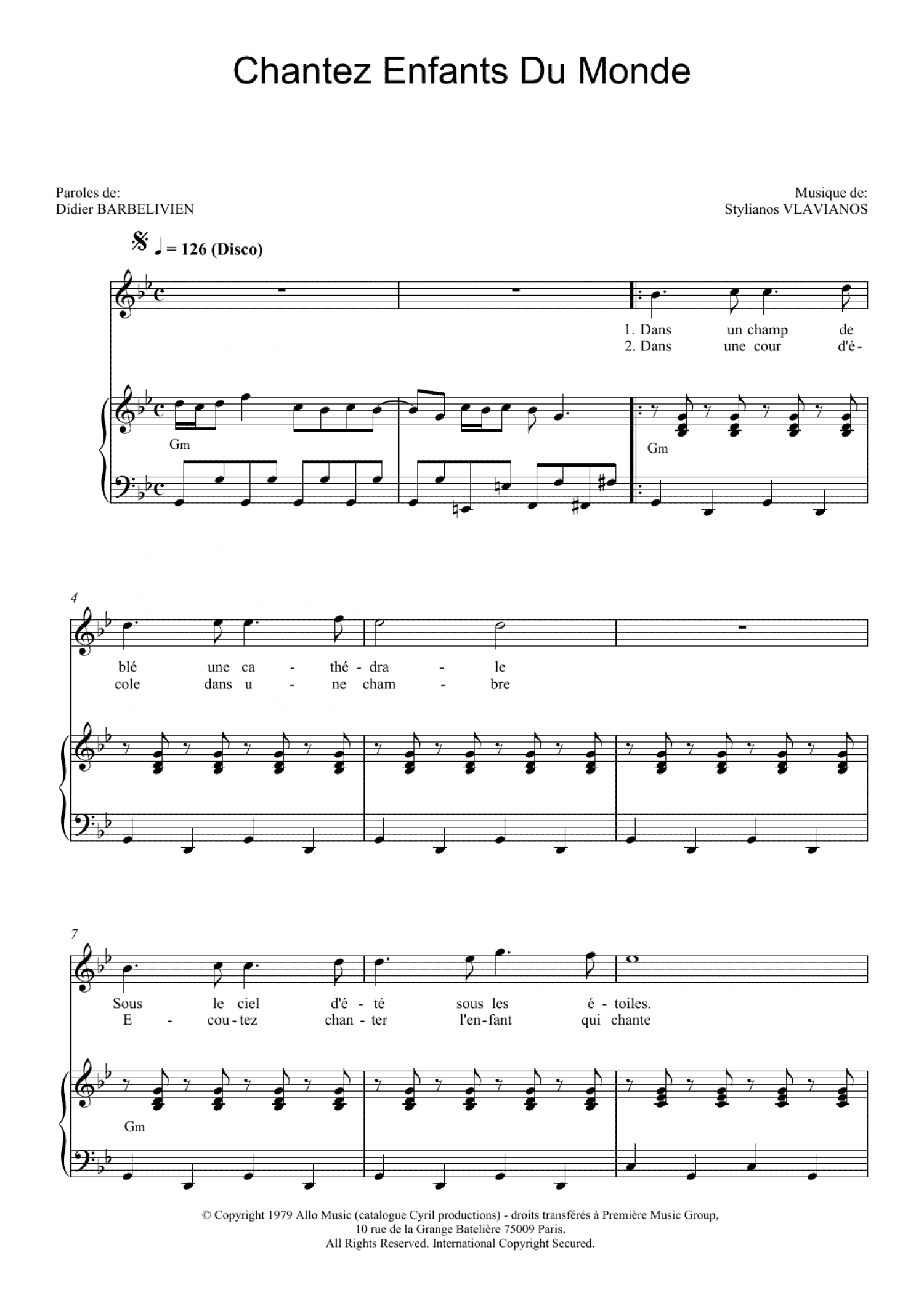 Chantez Enfants Du Monde (Piano & Vocal)
