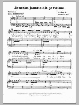 page one of Je Ne T'ai Jamais Dit Je T'aime (Piano & Vocal)