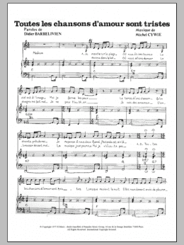 page one of Toutes Les Chansons D'amour Sont Tristes (Piano & Vocal)