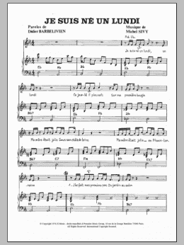 page one of Je Suis Ne Un Lundi (Piano & Vocal)