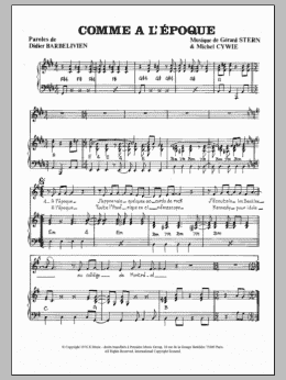 page one of Comme A L'epoque (Piano & Vocal)