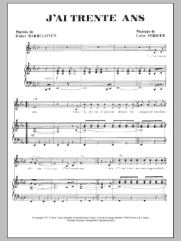 page one of J'ai Trente Ans (Piano & Vocal)