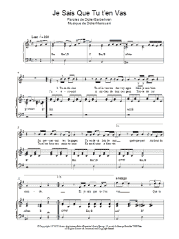page one of Je Sais Que Tu T'en Vas (Piano & Vocal)