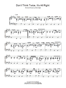 page one of Don't Think Twice, It's All Right (Piano Solo)