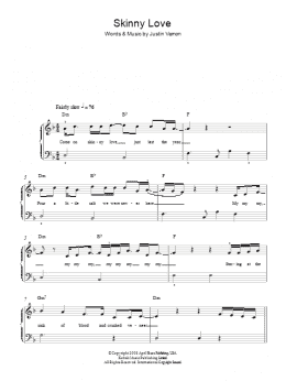 page one of Skinny Love (Very Easy Piano)