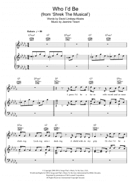 page one of Who I'd Be (from 'Shrek The Musical') (Piano, Vocal & Guitar Chords)
