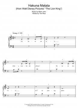 page one of Hakuna Matata (from The Lion King) (5-Finger Piano)