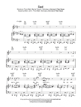 page one of Sad (Piano, Vocal & Guitar Chords)