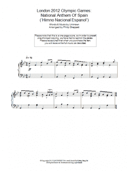 page one of London 2012 Olympic Games: National Anthem Of Spain ('Himno Nacional Espanol') (Piano Solo)
