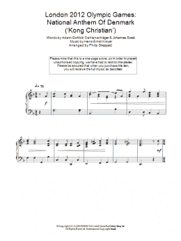page one of London 2012 Olympic Games: National Anthem Of Denmark ('Kong Christian') (Piano Solo)