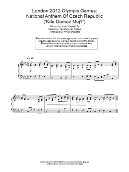 page one of London 2012 Olympic Games: National Anthem Of Czech Republic ('Kde Domov Muj?') (Piano Solo)