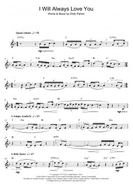 page one of I Will Always Love You (Alto Sax Solo)