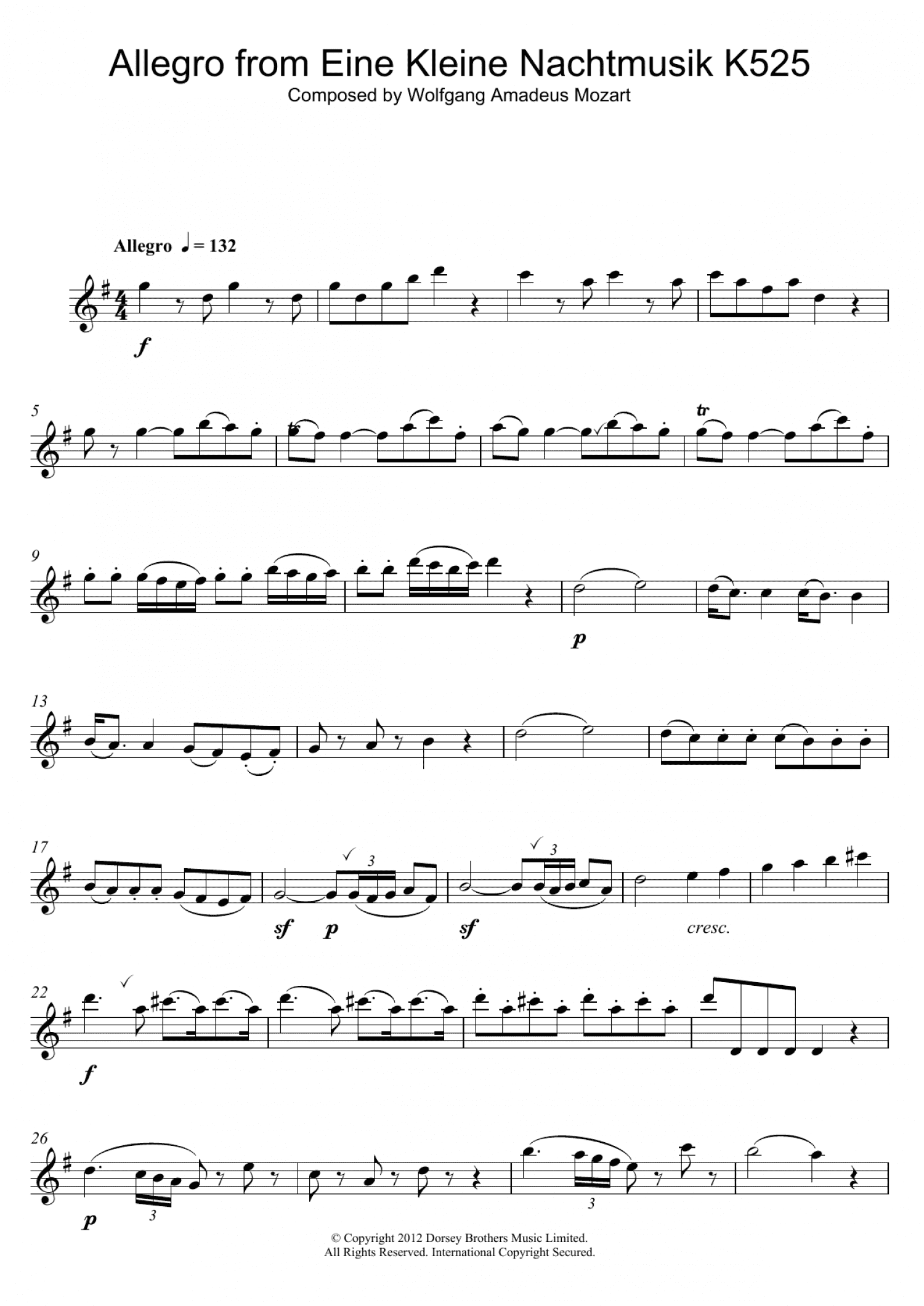 Allegro from Eine Kleine Nachtmusik K525 (Alto Sax Solo)