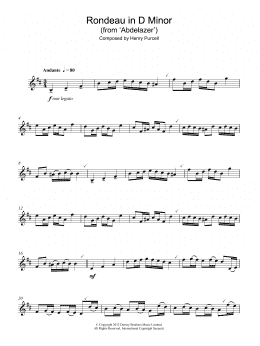 page one of Rondeau in D Minor (from Abdelazer) (Alto Sax Solo)