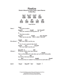 page one of Realize (Guitar Chords/Lyrics)