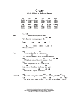 page one of Crazy (Guitar Chords/Lyrics)