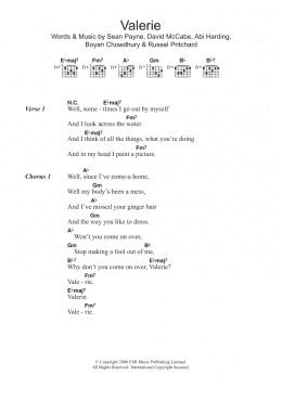 page one of Valerie (Guitar Chords/Lyrics)