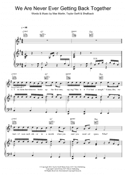 page one of We Are Never Ever Getting Back Together (Piano, Vocal & Guitar Chords)