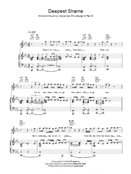page one of Deepest Shame (Piano, Vocal & Guitar Chords)