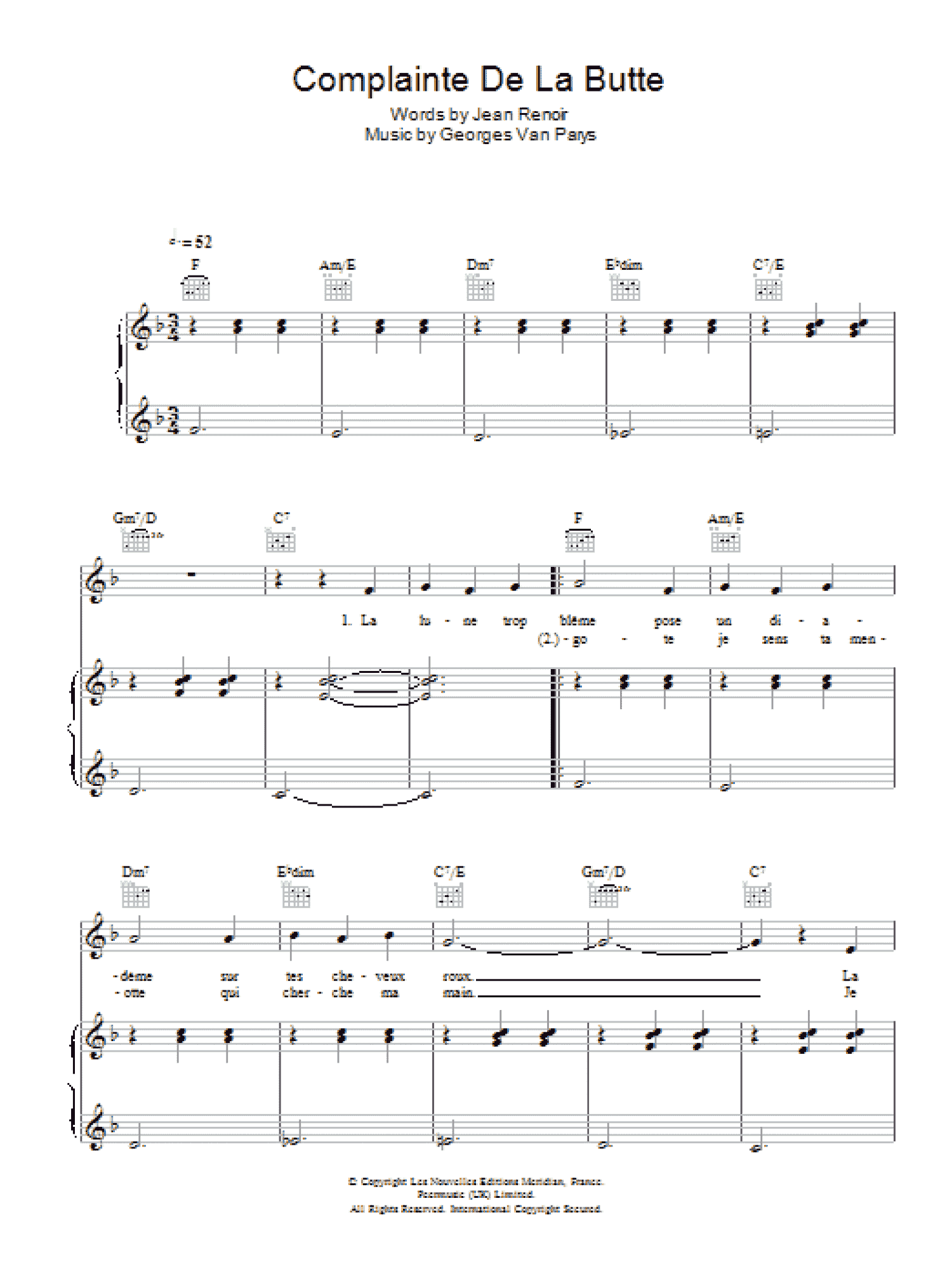 Complainte De La Butte (from Moulin Rouge) (Piano, Vocal & Guitar Chords)