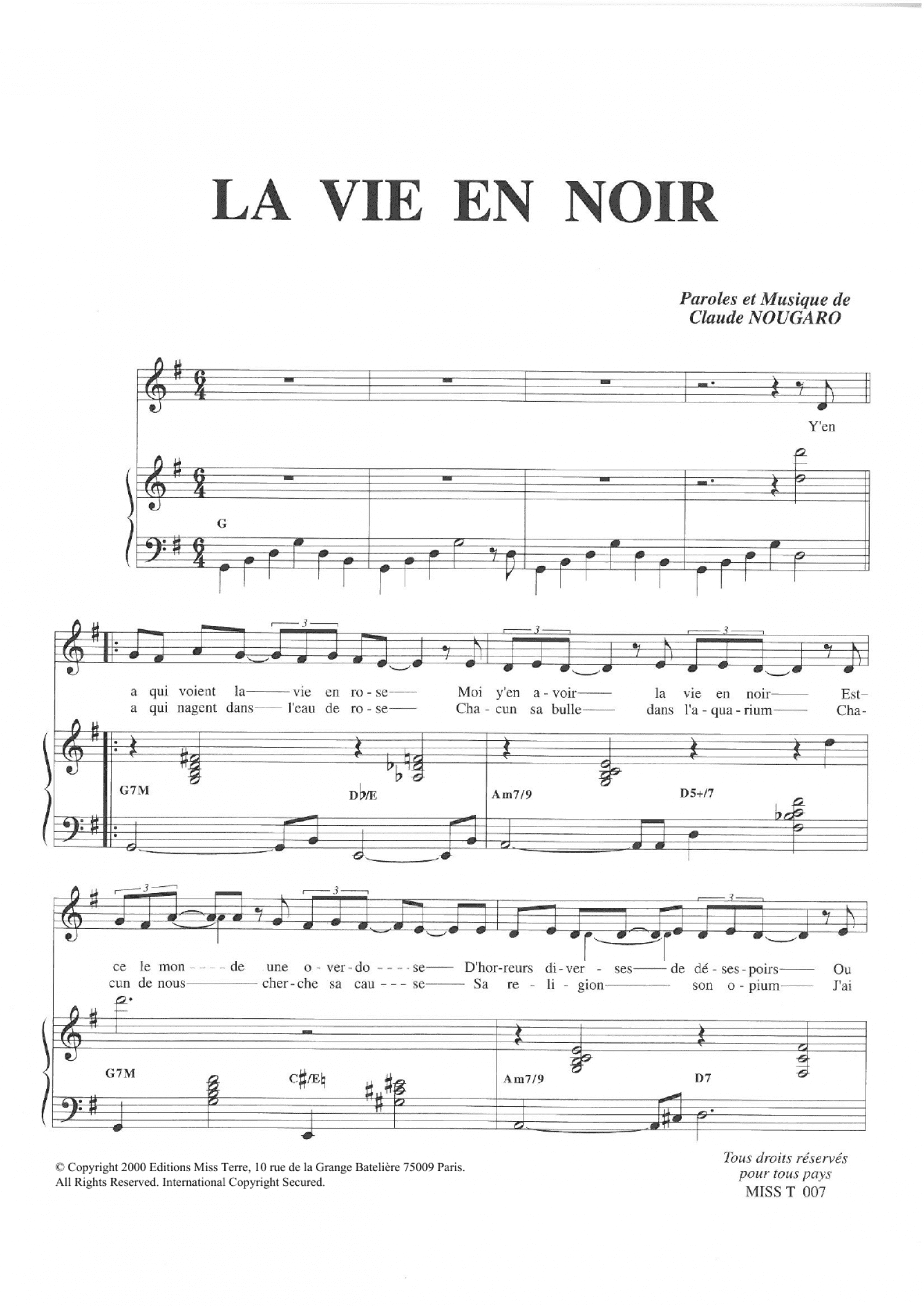 La Vie En Noir (Piano & Vocal)