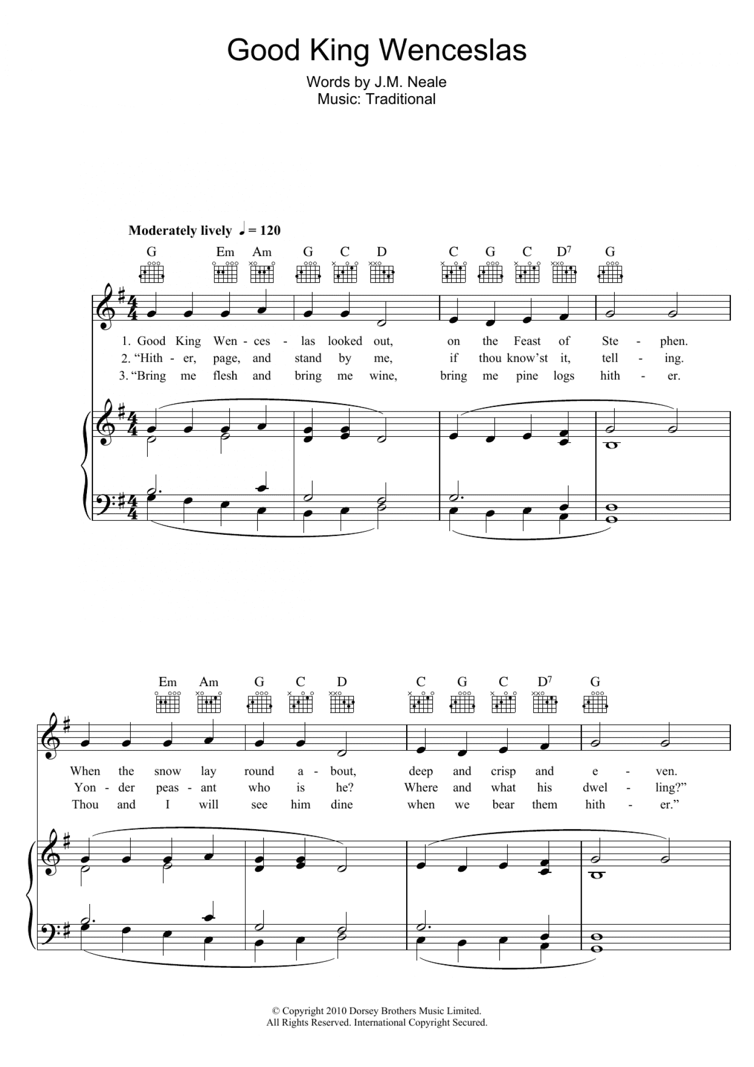 Good King Wenceslas (Piano, Vocal & Guitar Chords)