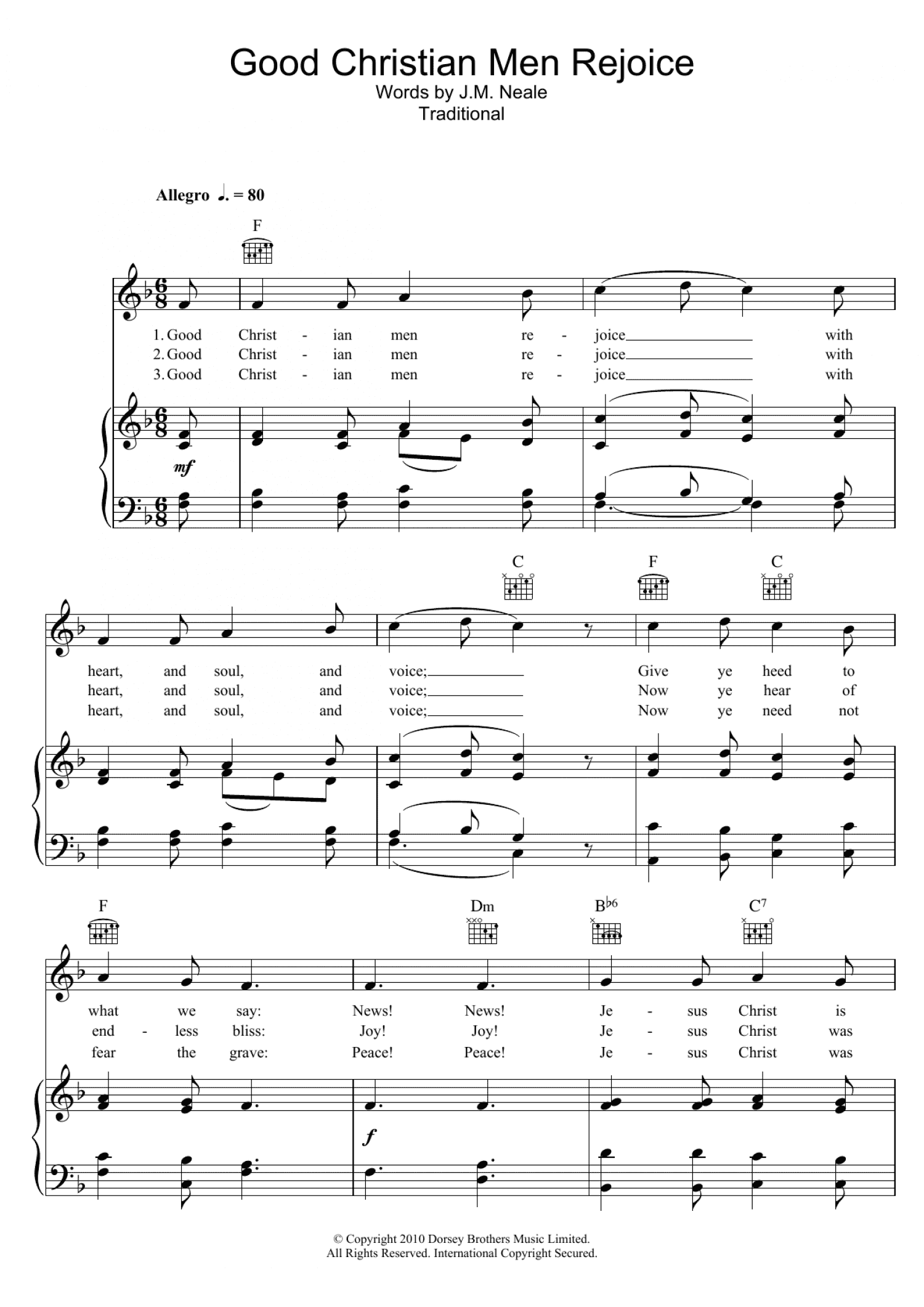 Good Christian Men Rejoice (Piano, Vocal & Guitar Chords)