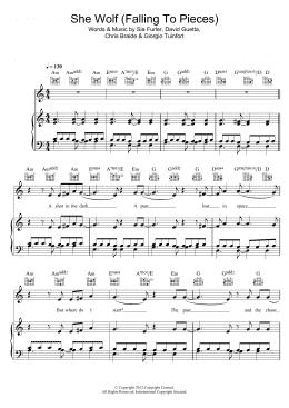 page one of She Wolf (Falling To Pieces) (featuring Sia) (Piano, Vocal & Guitar Chords)