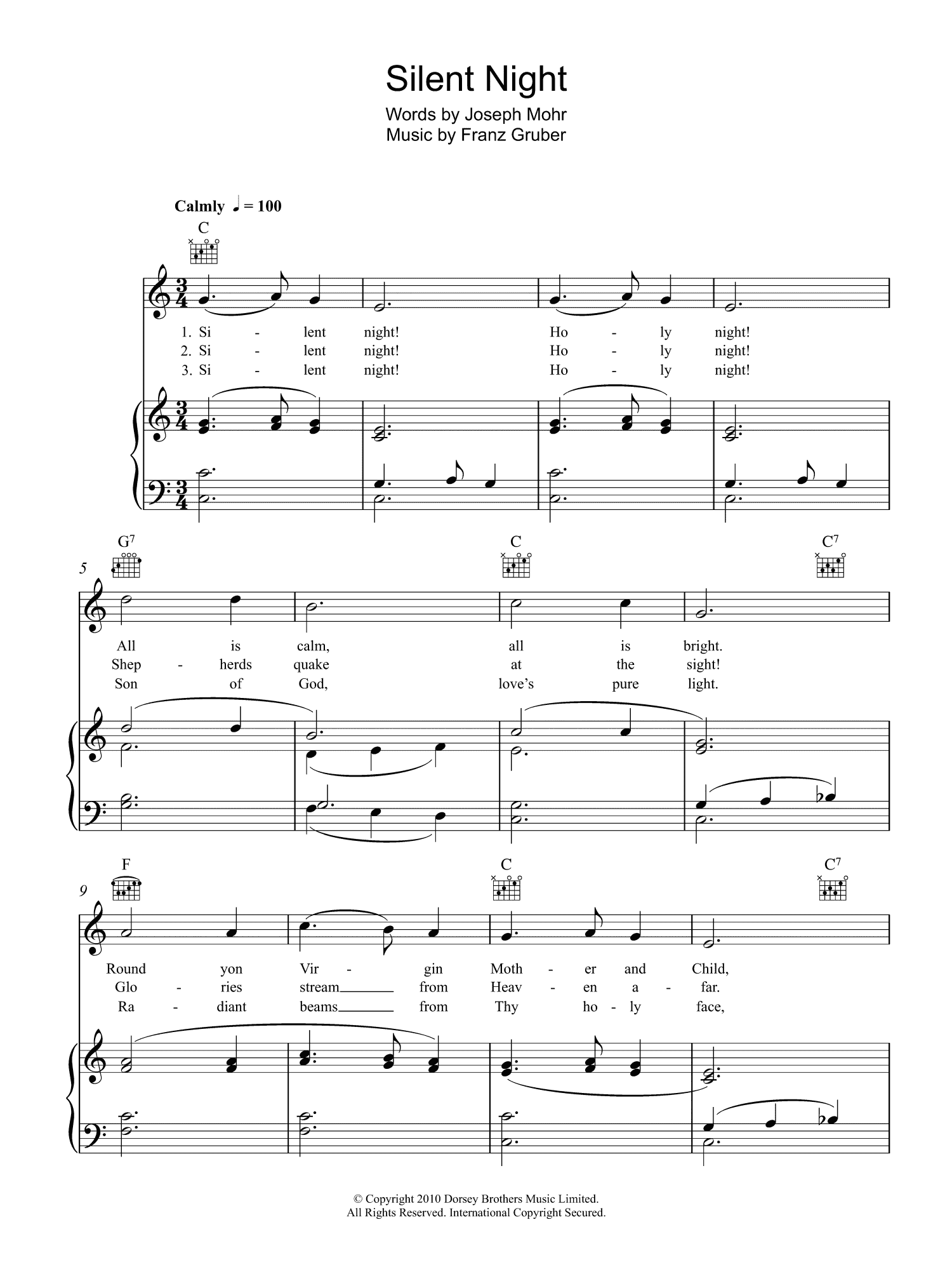 Silent Night (Piano, Vocal & Guitar Chords)