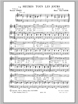 page one of 24 Heures Tous Les Jours (Piano, Vocal & Guitar Chords)