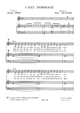 page one of C'est Dommage (Piano & Vocal)