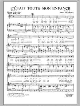 page one of C'etait Toute Mon Enfance (Piano & Vocal)
