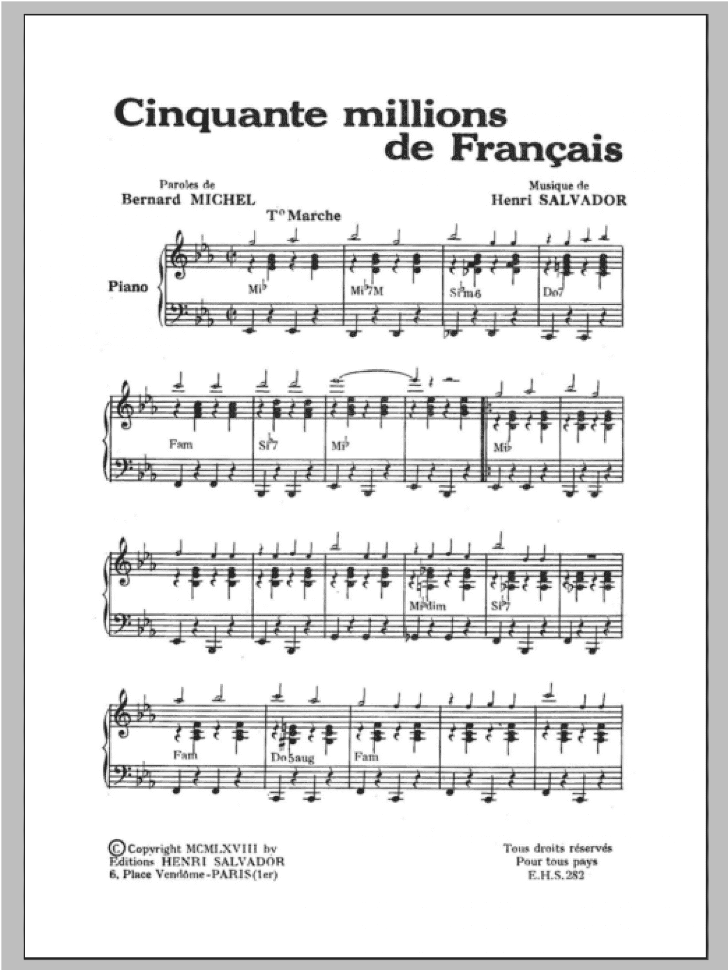 Cinquante Millions De Francais (Piano & Vocal)