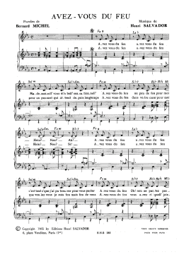 page one of Avez Vous Du Feu (Piano & Vocal)