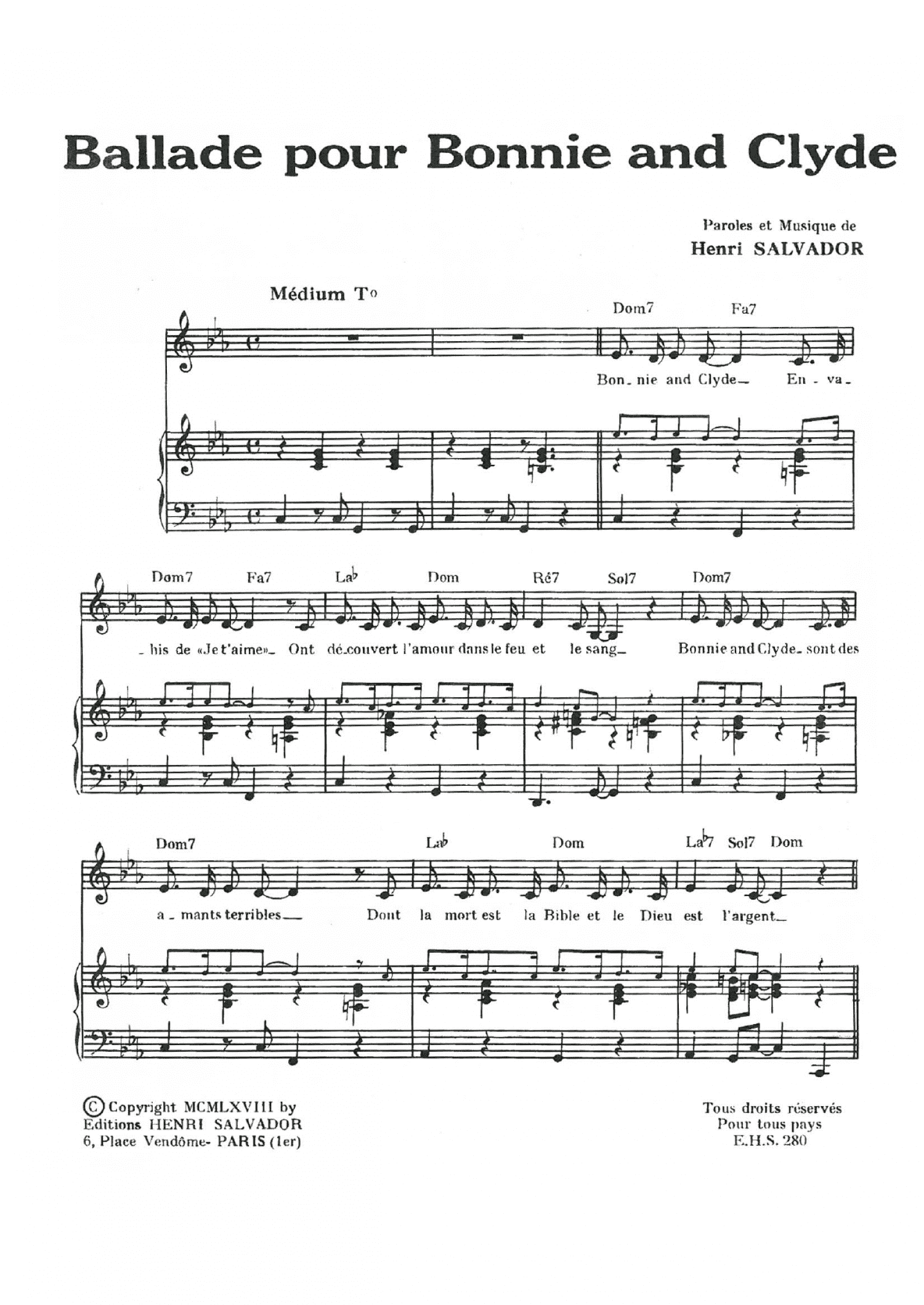 Ballade Pour Bonnie And Clyde (Piano & Vocal)