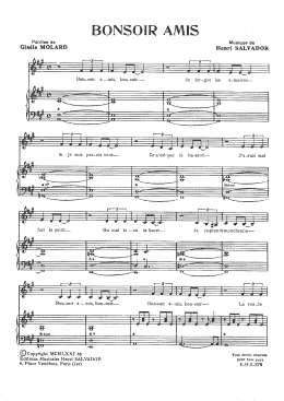 page one of Bonsoir Amis (Piano & Vocal)