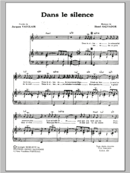 page one of Dans Le Silence (Piano & Vocal)