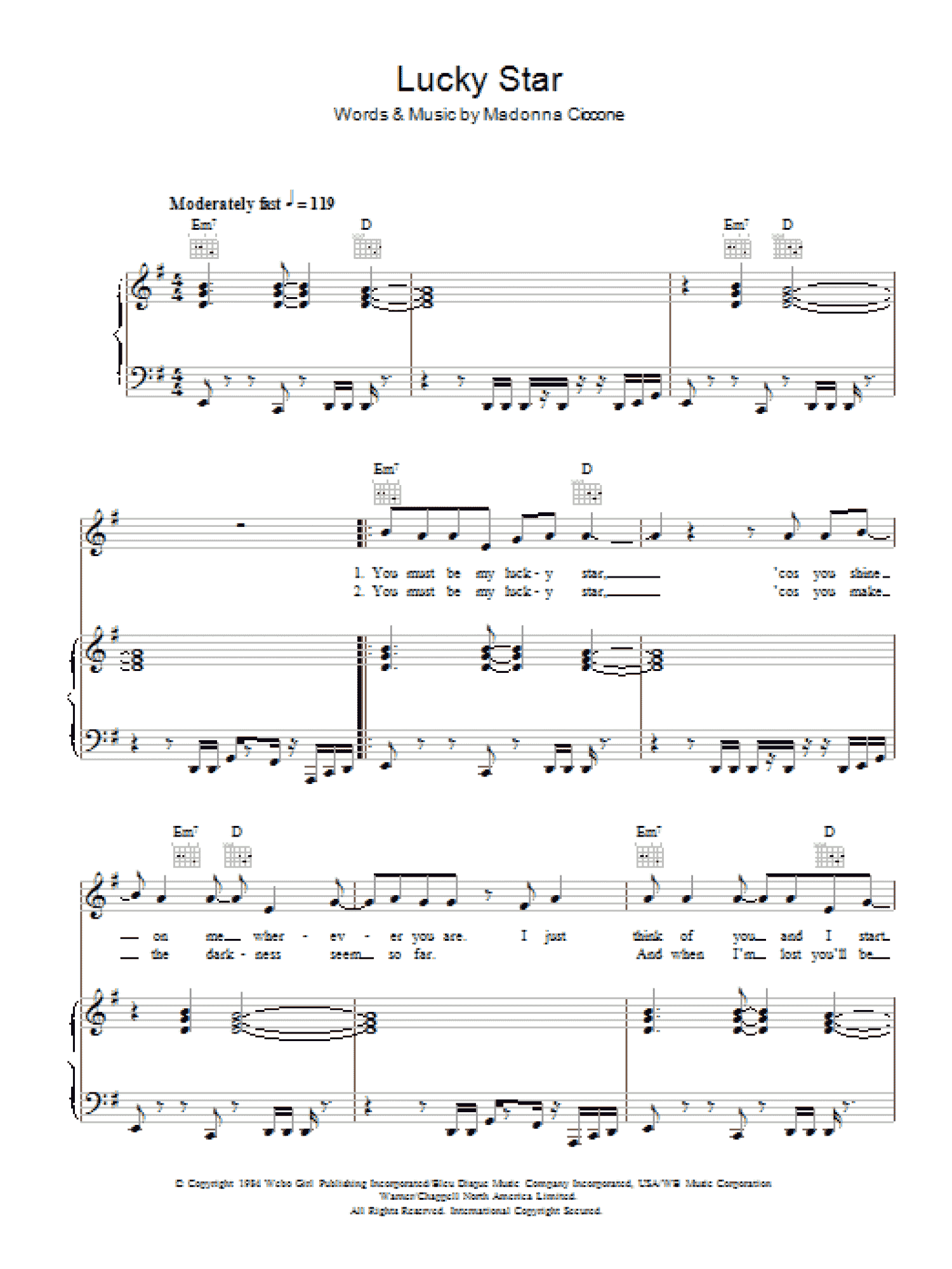 Lucky Star (Piano, Vocal & Guitar Chords)